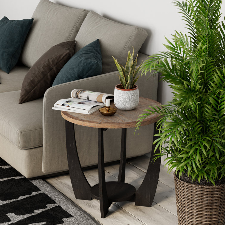 Gracie Oaks Arch Farmhouse End Table with Storage Shelf, French Country